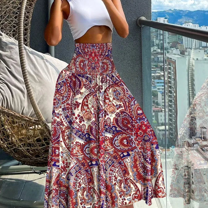 CM.YAYA Women Fashion Bandanna Paisley Big Swing High Waist Maxi Skirt Streetwear 2024 Boho Vintage Casual Long Skirts