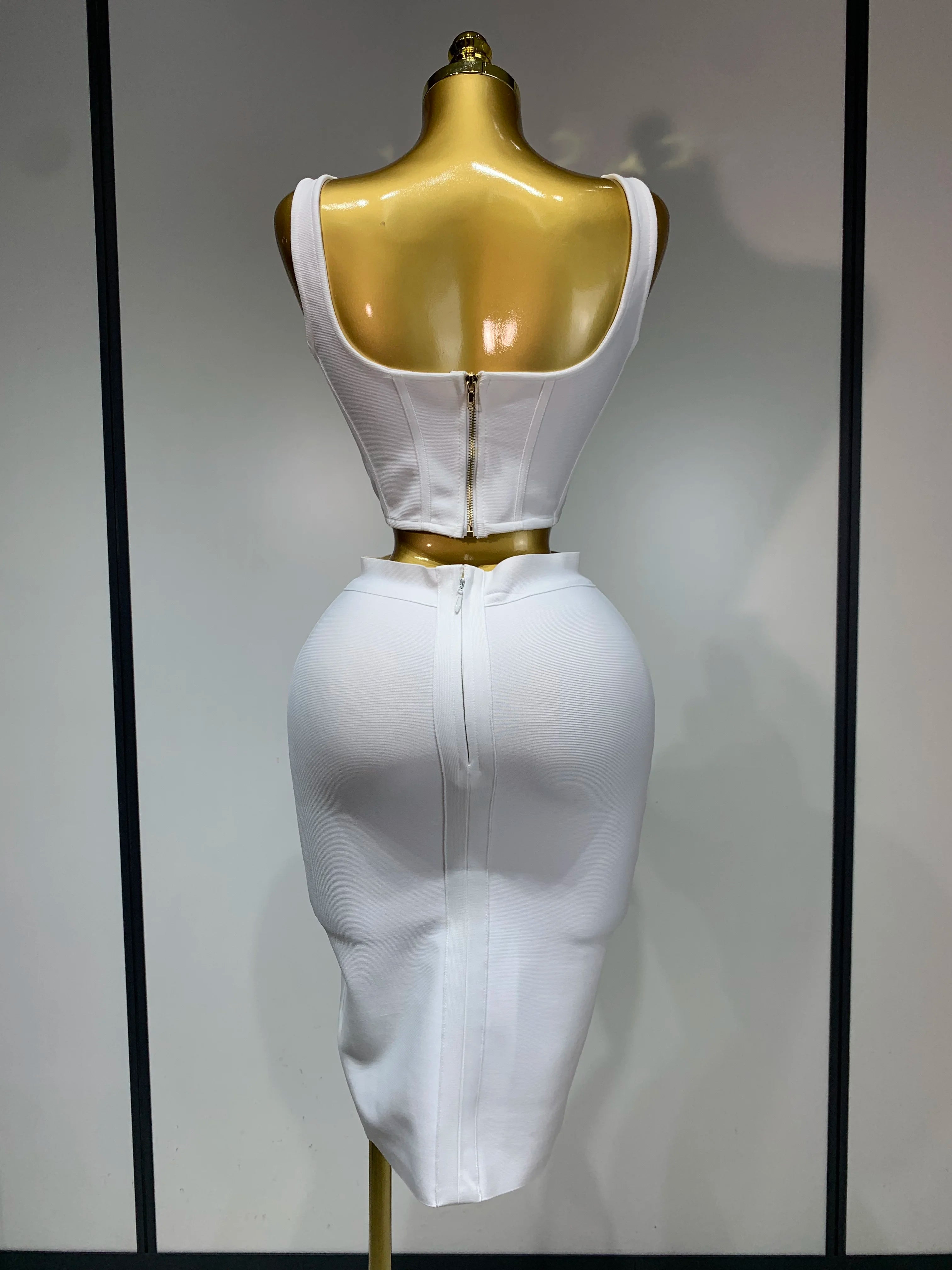 High Quality Women Sexy Square Collar Backless Flower Bandage Two Piece Set 2025 Knitted Elegant Evening Club Party Clothing