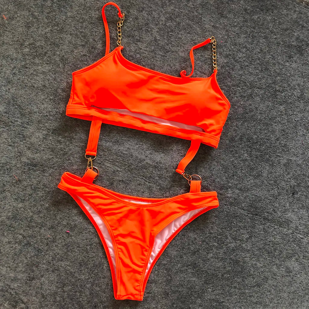 Women Swimwear Bikini Beachwear Set Backless Thong Biquinis Biquinis Beach For Beachwear Vacation Solid Swim Wear One Pieces