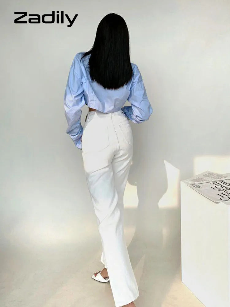 Spring Korean Style Long Sleeve White Shirt Women Sexy Button Ladies Crop Tops Blouse Street New In Female Clothing