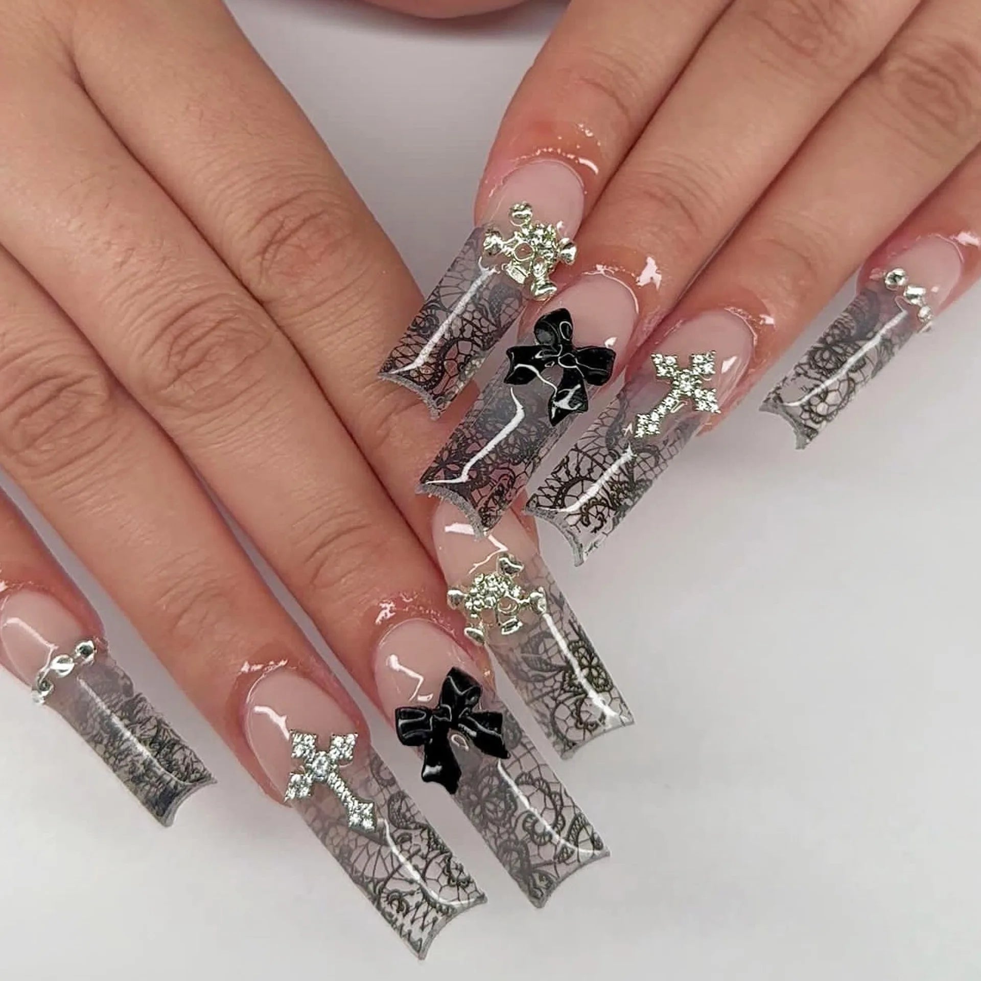 24Pcs French False Nails Pink Zebra Pattern Press on Nails Medium Square Coffin False Nails Y2k Artificial Full Cover Nail Tips