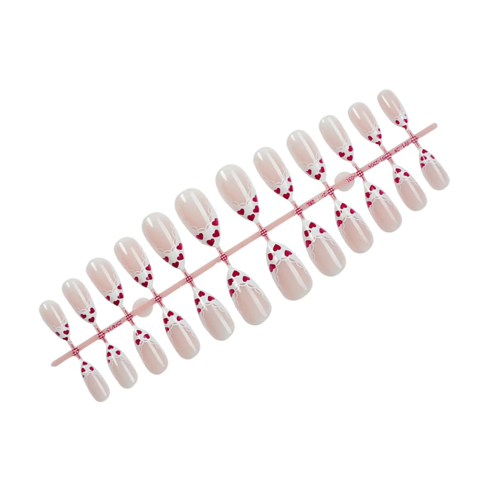 Gentle Women Almond Fake Nails 24Pcs White French Press on Nails Red Love Heart Printed Valentine's Day Charm Manicure Nails Art