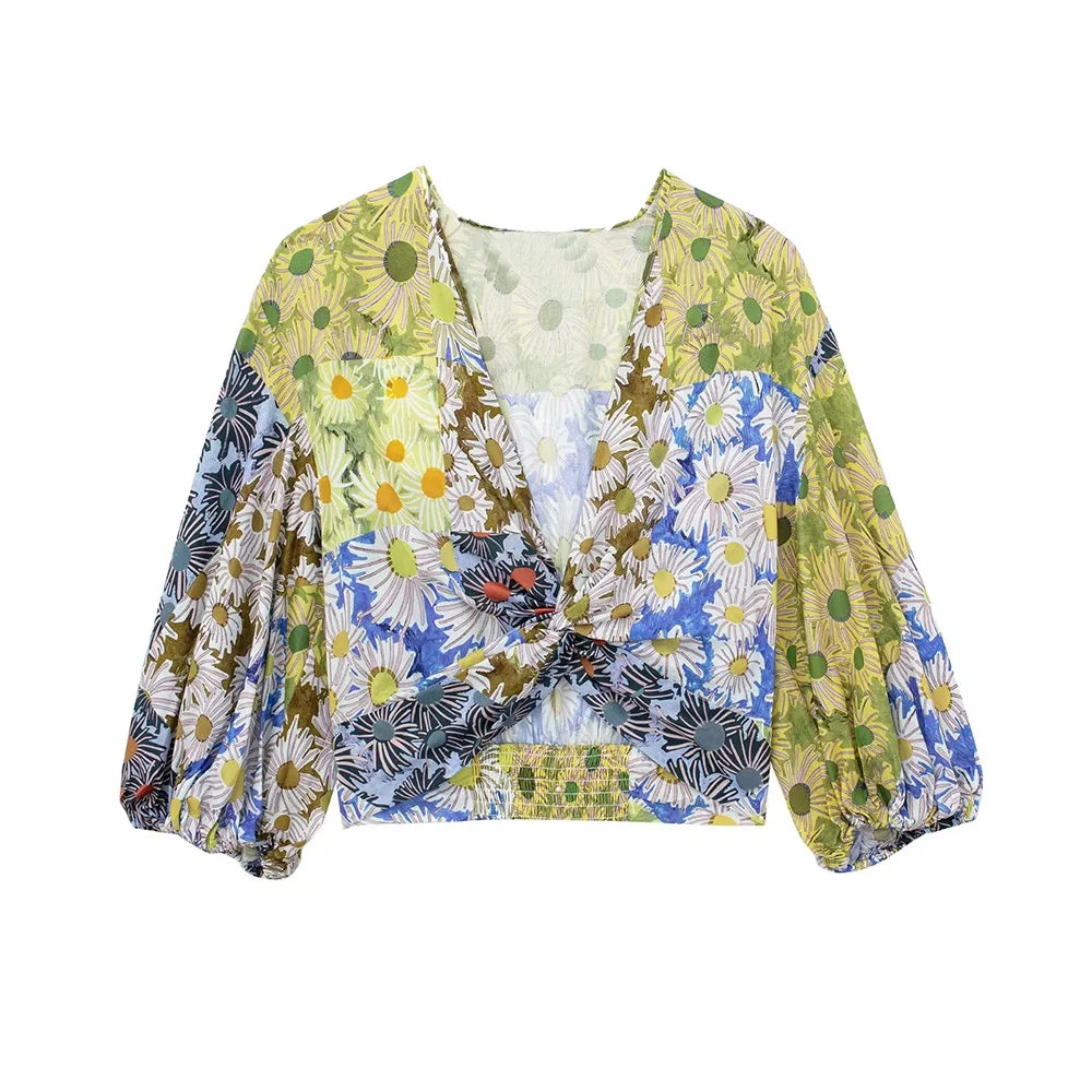 TRAF Women Fashion Printed Pleated Midi Skirt Vintage High Elastic Waist With Drawstrings Female Skirts Mujer casual clothes