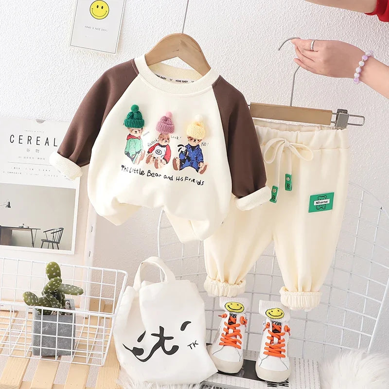 Spring Autumn Kids Clothes Baby Caps Cotton Sports Hooded Sweater Shirt Pants Sets Children Boys Kids Casual Suit 0-5 YEARS EH 3XIONG GREEN