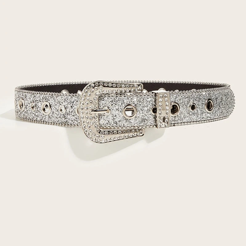 Shinning for Rhinestone Belts Women PU Leather Western Y2K Girls Belt for Jeans