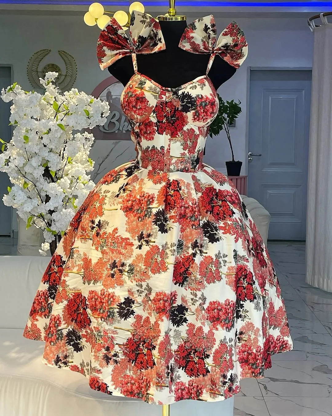 CM.YAYA Women Floral Printed Sleeveless Bowknot Strap Big Swing Mini Dress 2025 Evening Sexy Beach Party Birthday Street Dresses