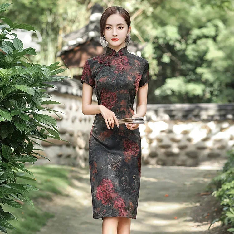 Cheongsam Qipao Moda Roupas Casual Elegante Estilo Étnico Vestido Vintage para Mulheres Streetwear Roupas Femininas Festa Chinesa