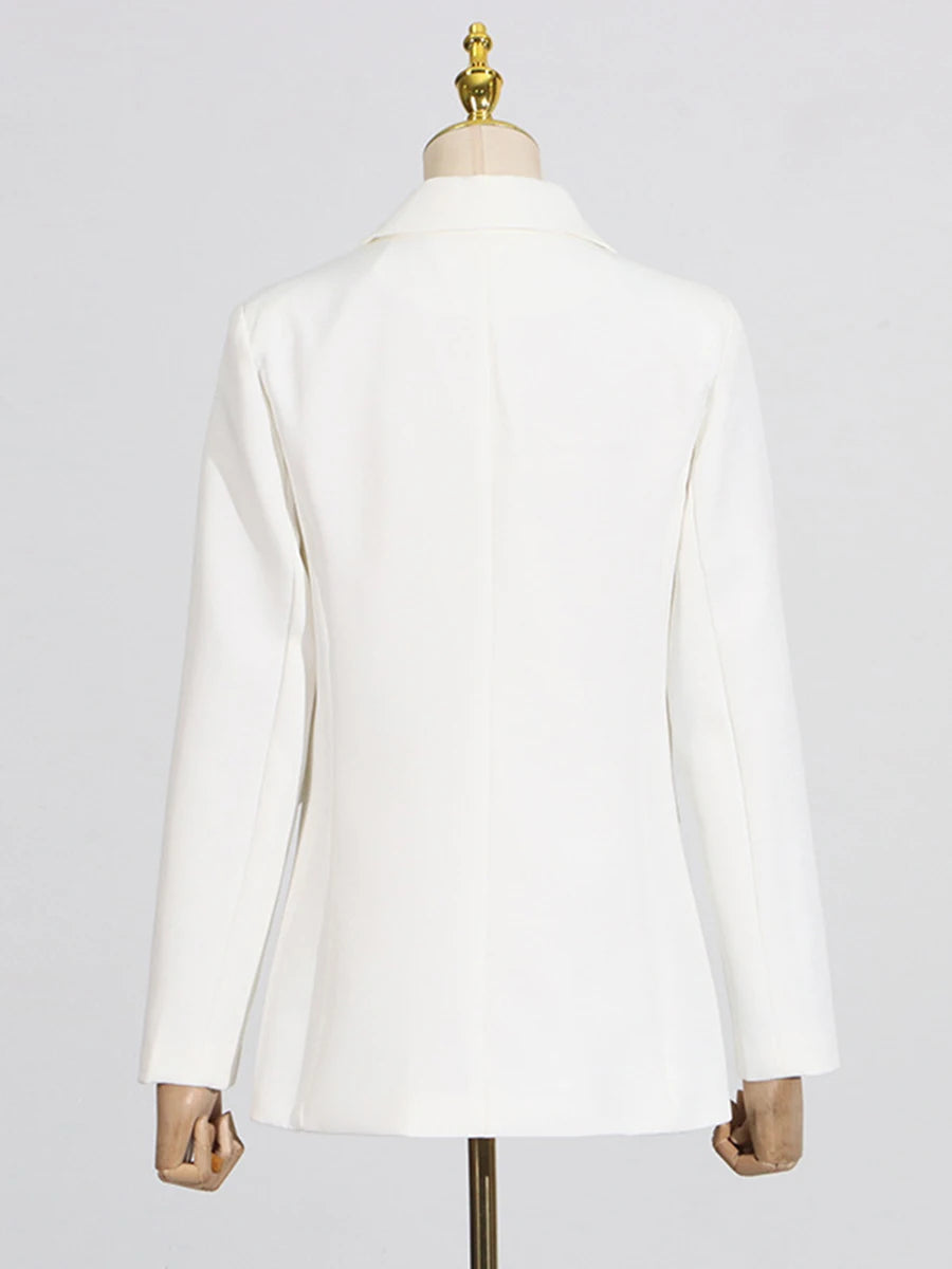 TWOTWINSTYLE Solid Slimming Two Piece Sets for Women Lapel Long Sleeve Patchwork Bead Top High Waist Pant Temperament Set Female