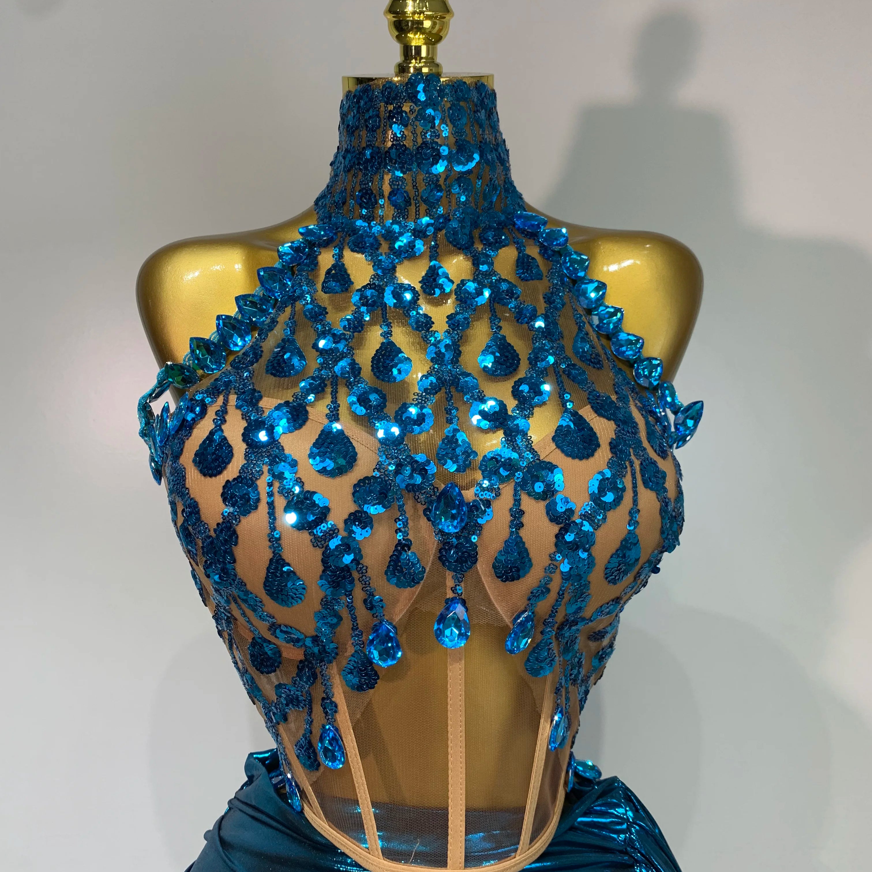 Ensemble haut et jupe sexy dos nu à paillettes et strass de luxe pour soirée, bal de promo, boîte de nuit, chanteur, tenue de scène, 2025