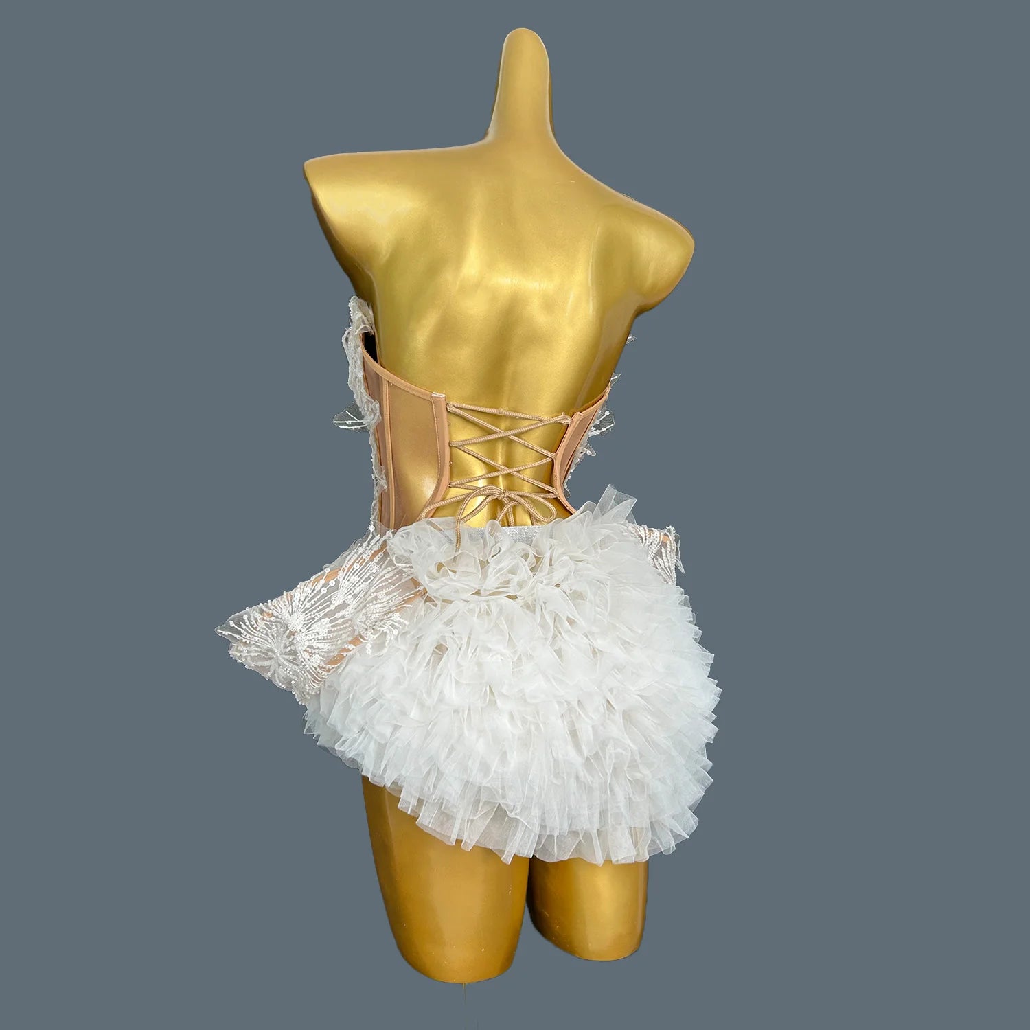 Sexy Sequins Pearls Women Top Short Skirt 2Pcs Club Dance  Asymmetrical Dress Designer Party Celebrate Stage Wear Pugongying