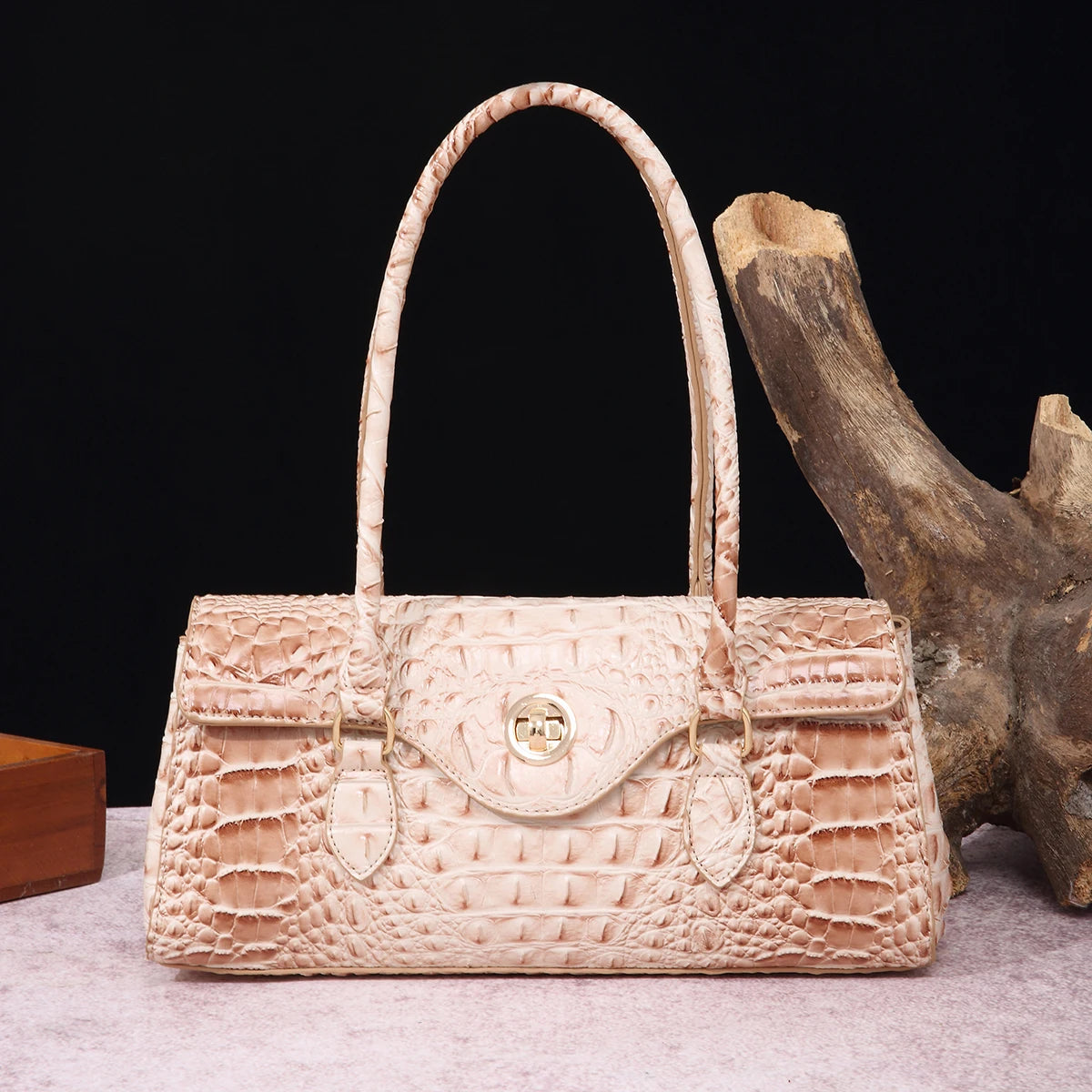 Multicolor Crocodile Pattern Fashion Handheld Stick Bag Large Capacity One Shoulder Underarm Bag Women's Luxury Handbag Scallop