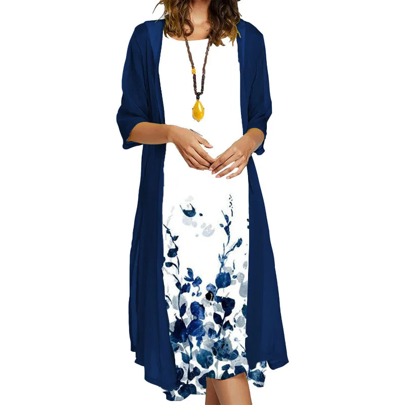 Conjunto de 2 peças de colete e vestido casual estampado transfronteiriço UE-EUA outono 2025