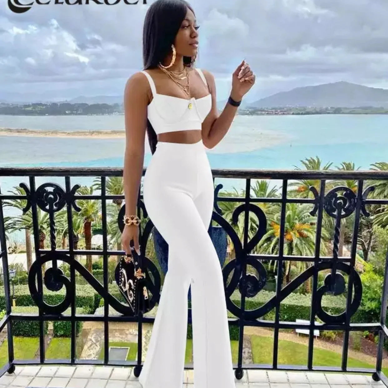 High quality Blue Two Pieces Set Bodycon Rayon Bandage Set Evening Party Sexy Fashion Outfit