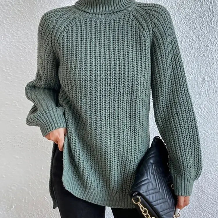 Women Winter Turtleneck Loose Sweater Elegant Drop Sleeve Side Split Pullover Vintage Harajuku Chic Jumpers Oversized knit Tops