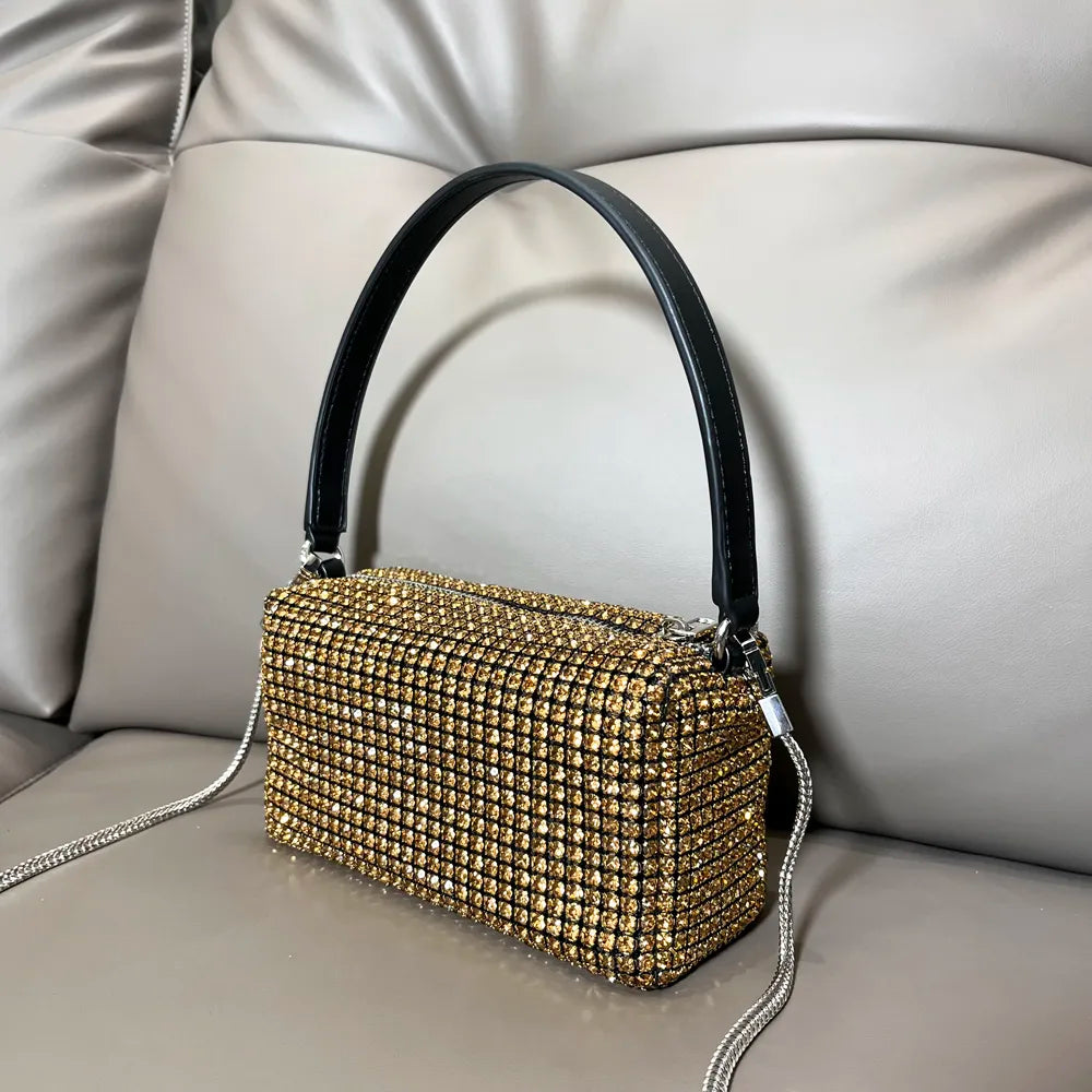 Handle Rhinestones Evening bag silver Crystal Bling Top Handle Bags for Women Purses and Handbags Luxury Designer Women's bag Gold