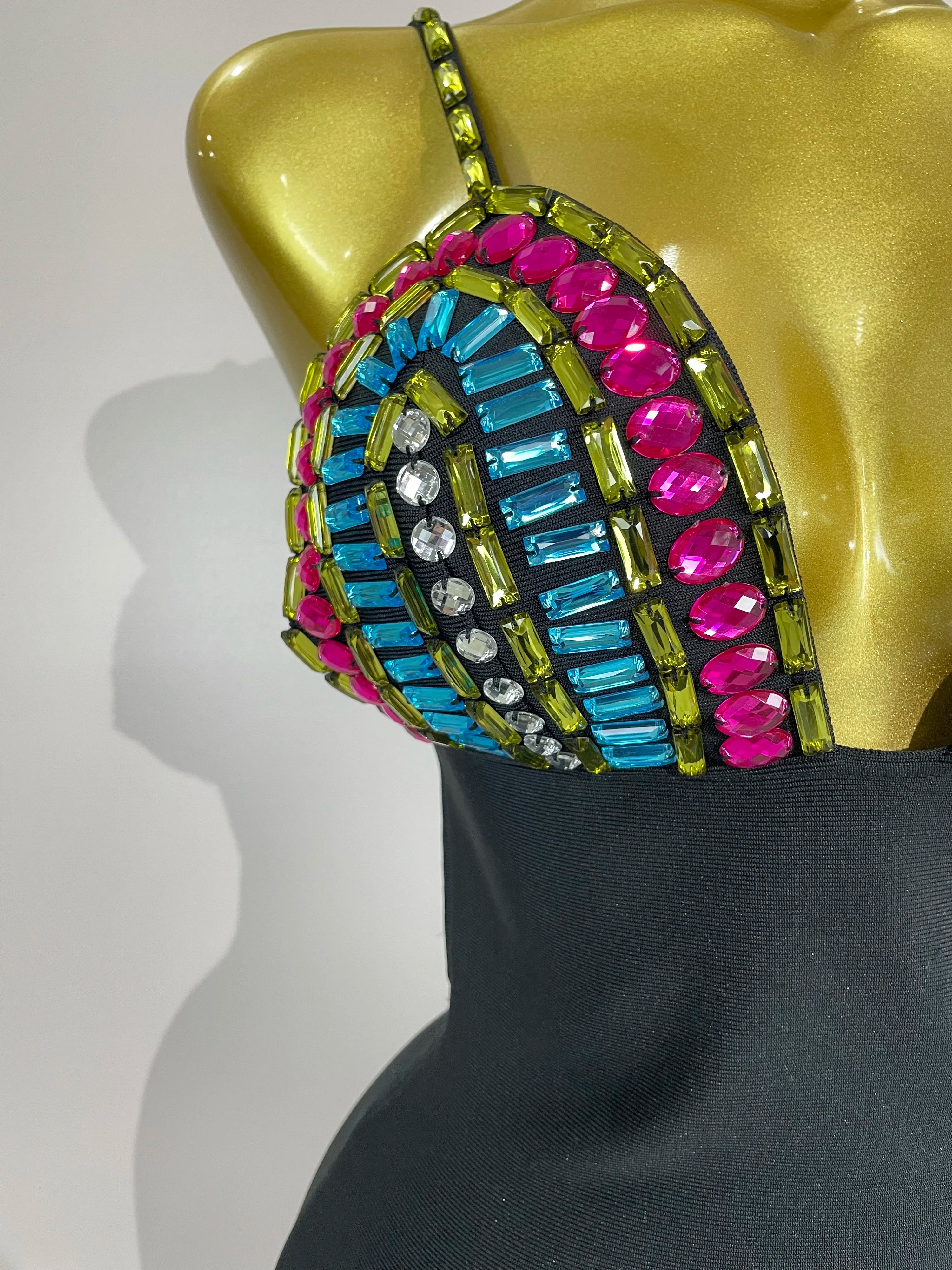 Vestido bandage preto colado ao corpo com diamantes brilhantes e coloridos 2025, elegante para festa noturna em boate, vestidos de aniversário luxuosos