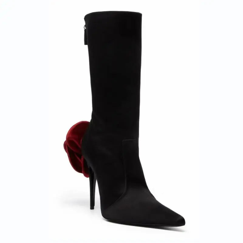 Big Size 34-46 Autumn Winter New Fashion Flower Short Boots Zip Thin High Heel Pointed Toe Sexy Pumps Women's Shoes Pink Red