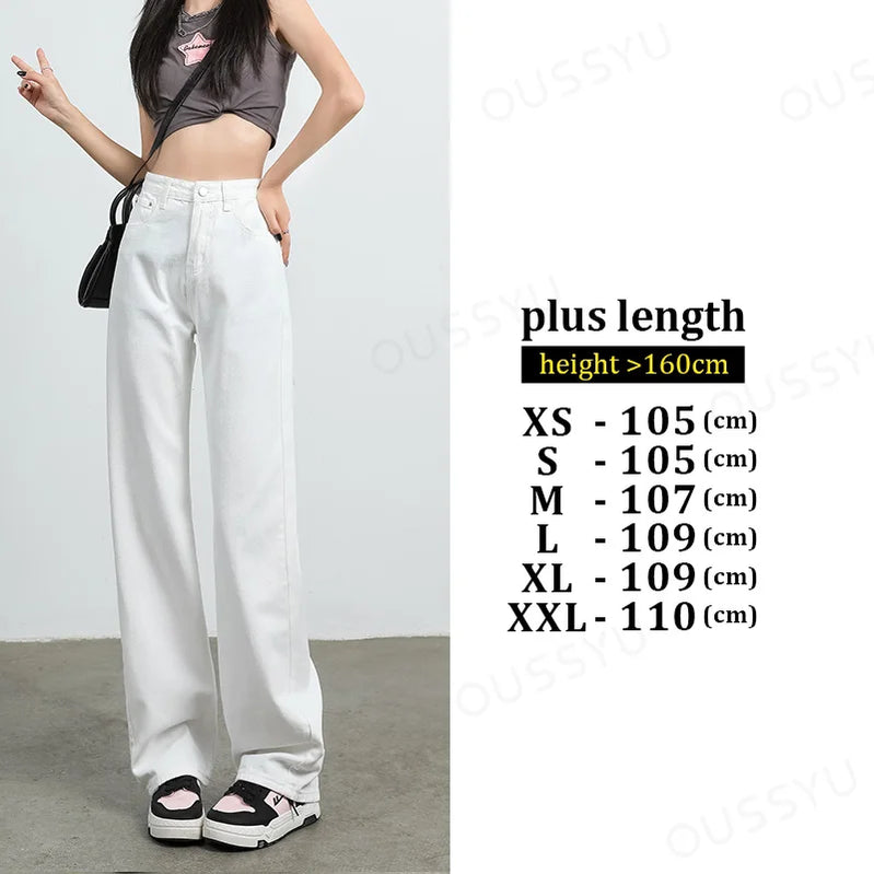 Jeans Women's High Waist Straight Wide Leg Cotton Y2K Denim Clothing Streetwear Vintage Fashion Pants Blue White Leisure Trouser White-plus