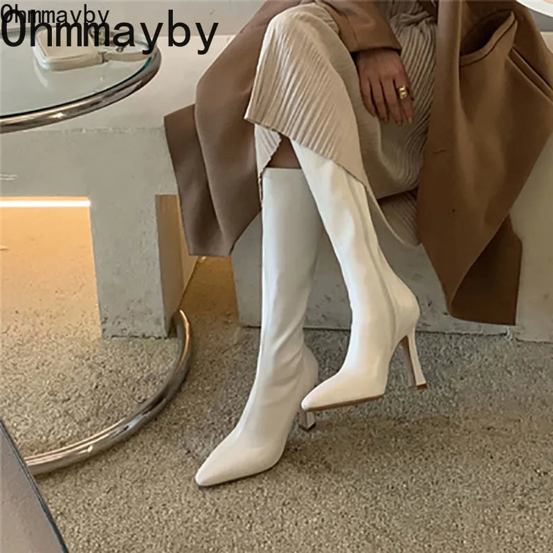 Winter Women Long Boots Fashion Thin High Heel Knee High Booties Ladies Black Brown Sexy Woman Knight Boats botas de mujer