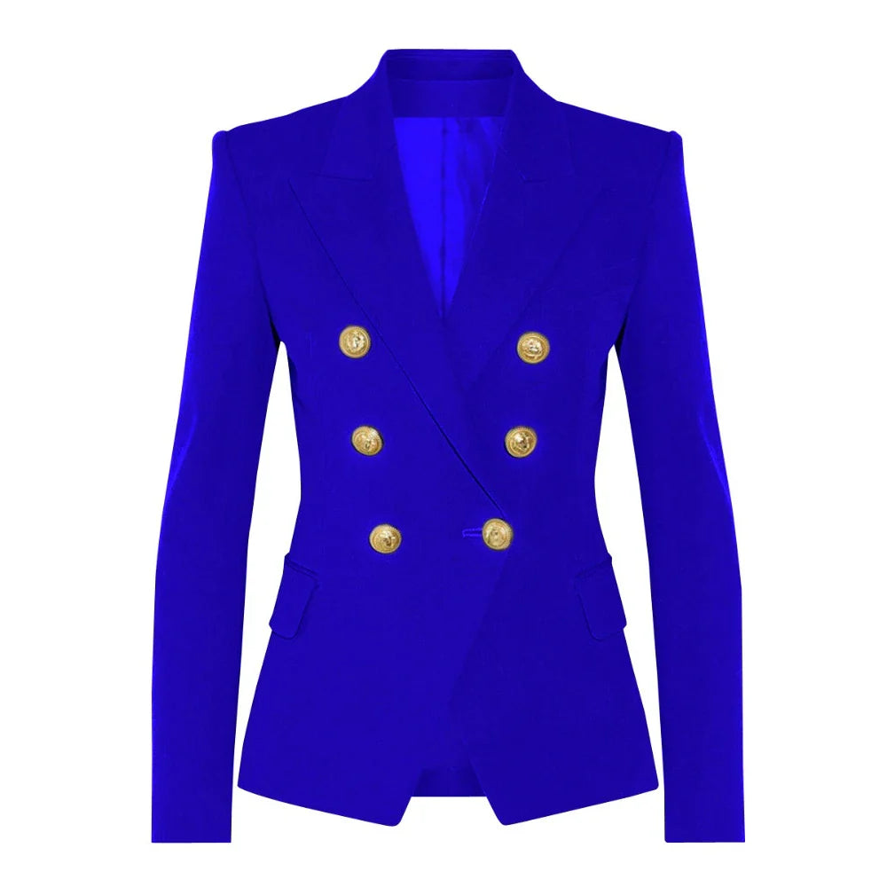 Solid Slimming Fashion Blazer for Women Lapel Long Sleeves Patchwork Double Breasted Elegant Coat Female Clothing