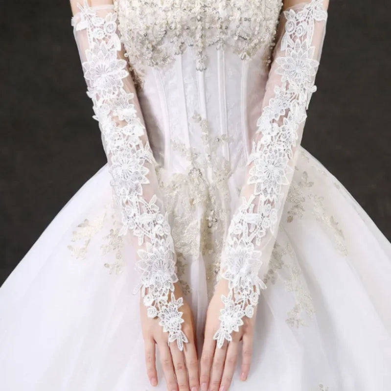 Wedding Dress Luxury Atmosphere Gloves Bride Gloves Long Double Row Gloves Wedding Gloves Winter GRAY CHINA