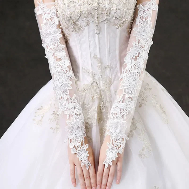 Wedding Dress Luxury Atmosphere Gloves Bride Gloves Long Double Row Gloves Wedding Gloves Winter GRAY CHINA