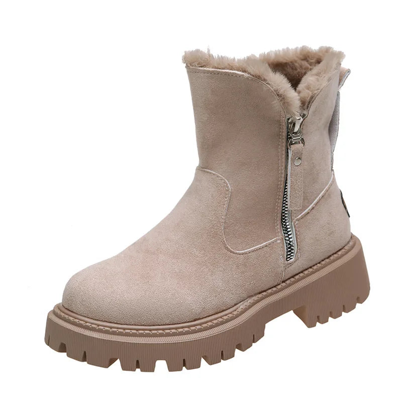 Snow Boots Women Winter Warm Fashion Designer Platform Boots Non-slip Short Plush Flats Suede Shoes Mujer