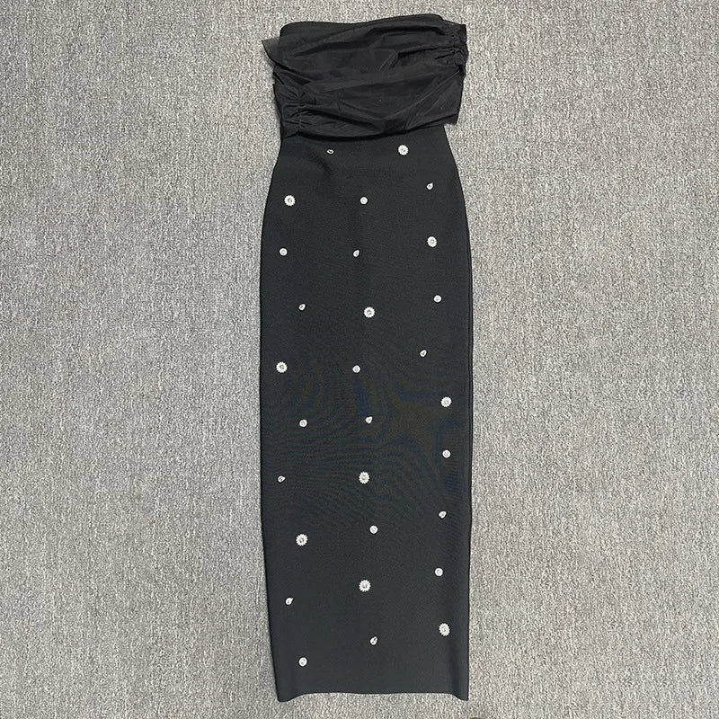 4 Colors Women Sexy Slash Neck Off the Shoulder Shinning Crystal Bodycon Long Bandage Dress Celebrate Birthday Party Outfit