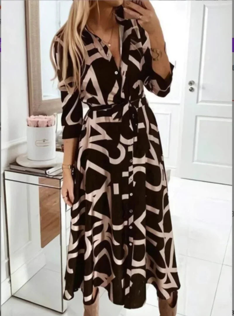 Dresses for Women Long Sleeve Prom Elegantes Spring Autumn Party Evening Dress Fashion Print Clothing Vestidos Para Mujer