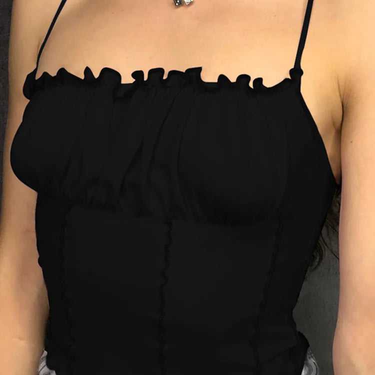 Sexy Summer Women Ruffles Tank Top Fashion Ladies Sleeveless Strapless Ruched Slim Crop Top Camisole Female Clothing Tanks