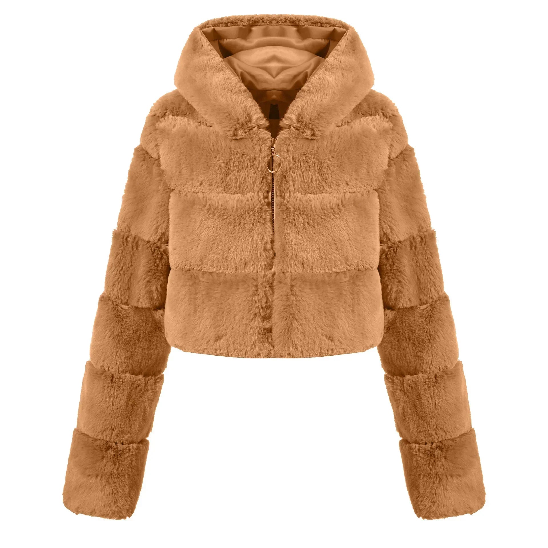 Winter Hooded Fluffy Jacket Women Faux Fur Coat Cropped Jacket Puffer Jacket Zip Up Winter Warm Fuzzy Teddy Coats Tops Outwear as picture