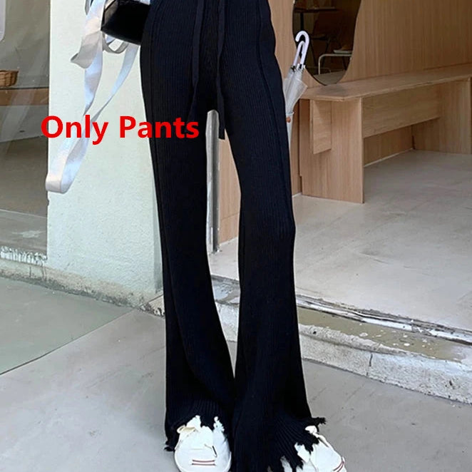 Women Fashion Red Pompom Turtleneck Sweater Pants 1 or 2 Piece Set 2023 Christmas Knit Tops Trouser Outfits Lady Daily Knitwear Only Pants D