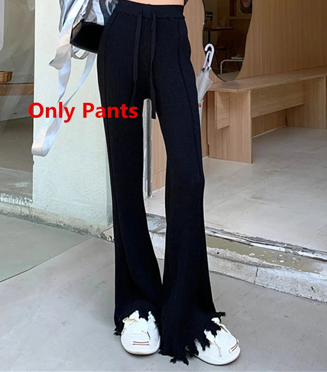 Women Fashion Red Pompom Turtleneck Sweater Pants 1 or 2 Piece Set 2023 Christmas Knit Tops Trouser Outfits Lady Daily Knitwear Only Pants D