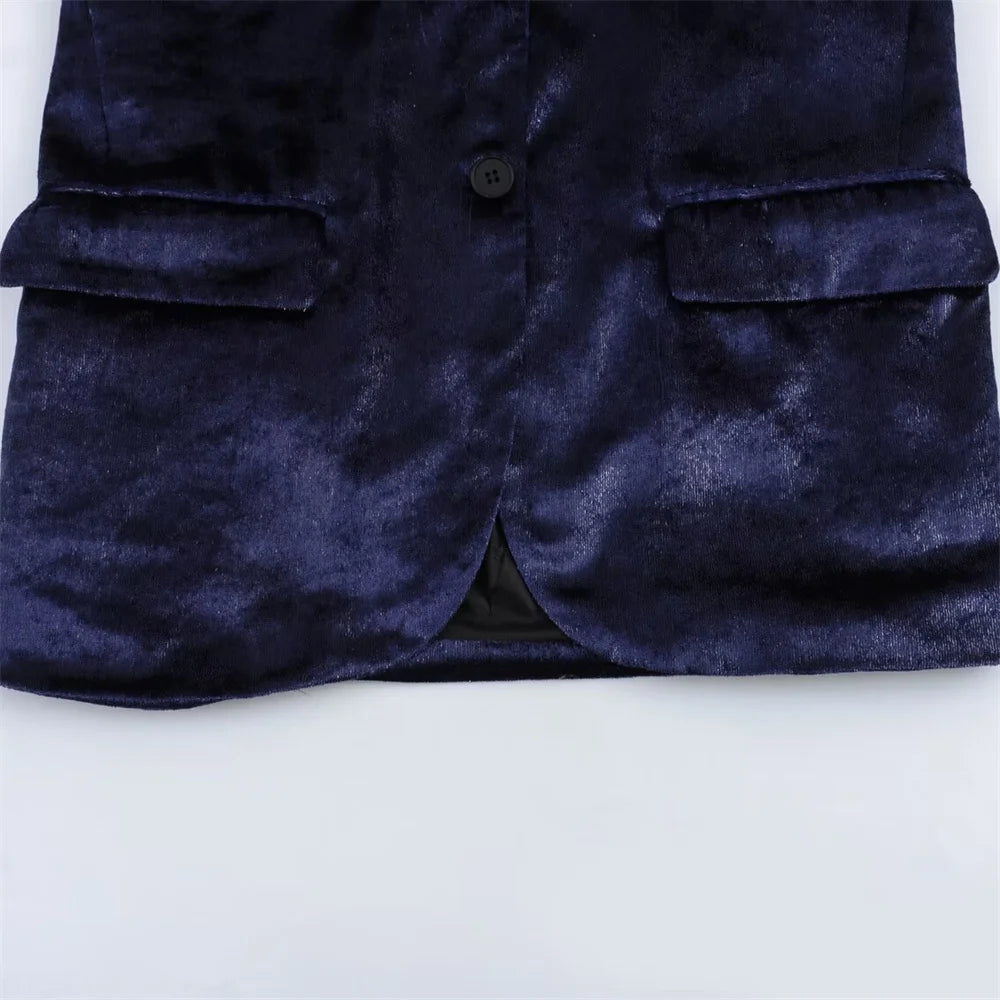 Zach Ailsa 2024 early spring new women's minimalist temperament solid color long sleeved slim fit velvet suit jacket