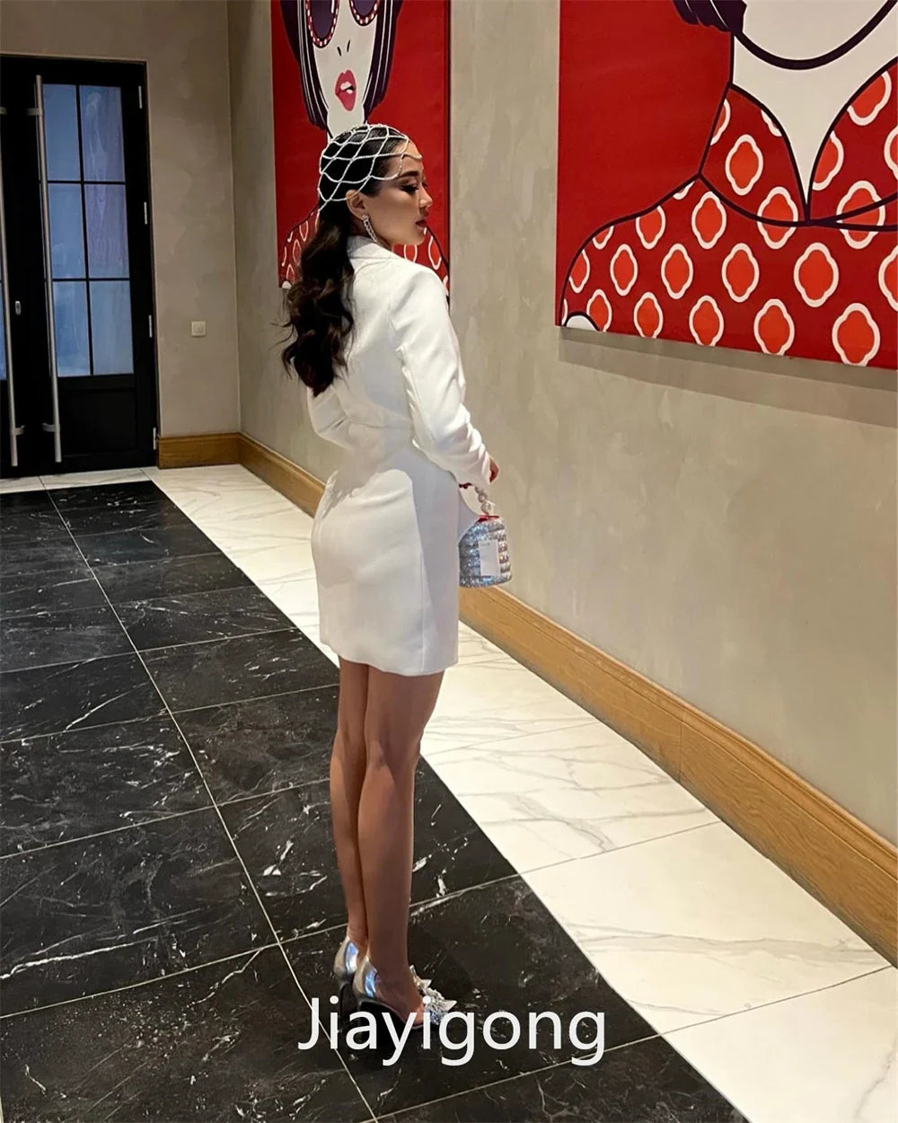 Jiayigong Simple V-neck Cocktail Dresses Party Bows Bowknot Satin Mini Custom Dress