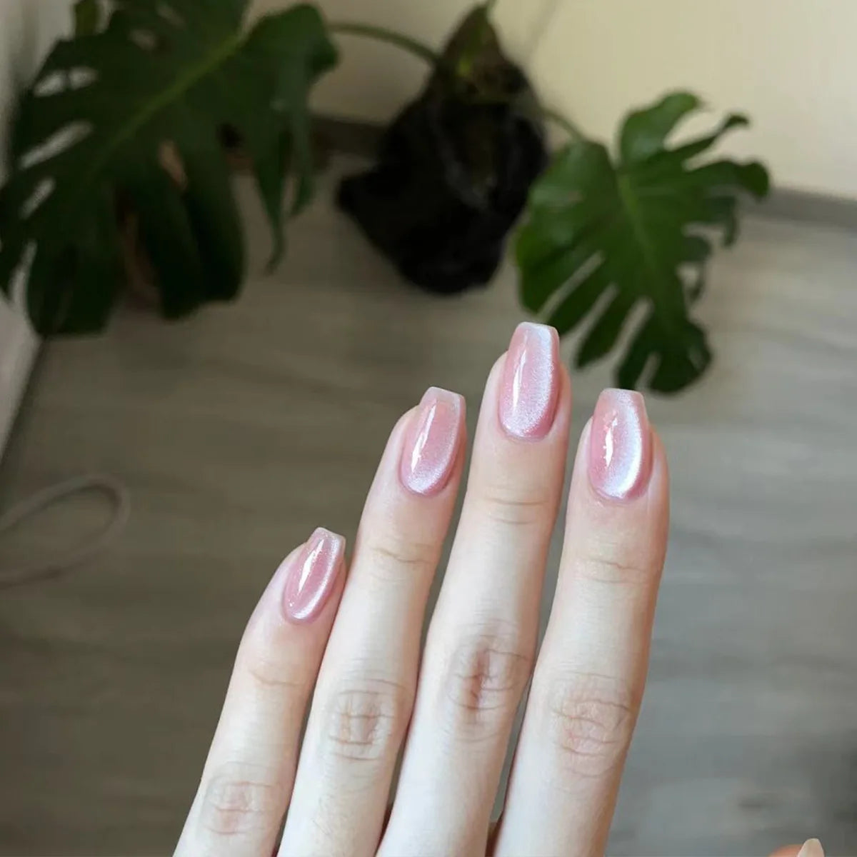24pcs/set short square fake nails cat eyes glitter pink green purple yellow nude nail tips faux ongles press on false nail art