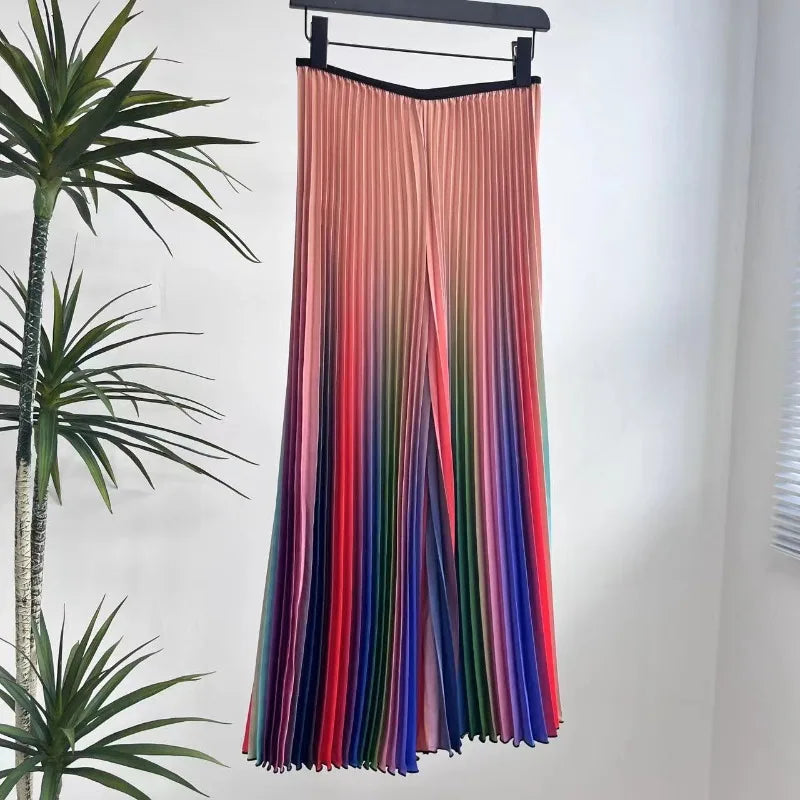 ALSEY Miyake Pleated Slim Hundred Fashion Rainbow Color Gradient Women's Office Lady Casual Pants Spring/Summer New