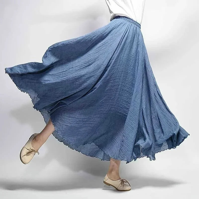 14 Colors Linen Maxi Skirt Pleated Vintage Boho Maxi Long Casual Cotton Beach Skirt Empire A-Line Linen Skirt Ladies Clothing
