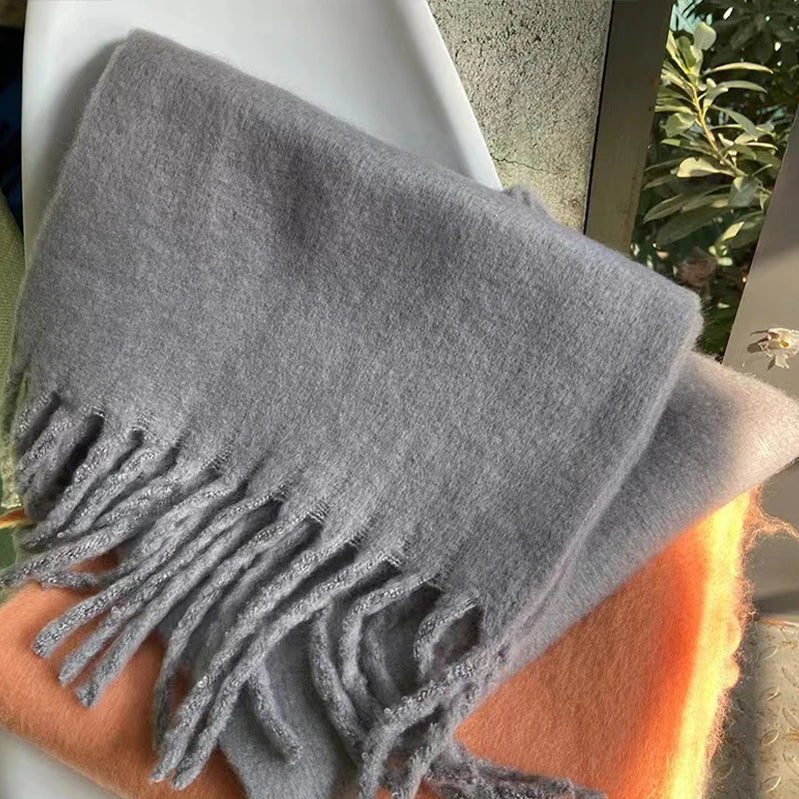 Winter Scarf Women Luxury Autumn Winter Cashmere Scarf Thickened Warm Shawl Classic Tassels Fluffy Scarf Solid Color Soft Shawl A14