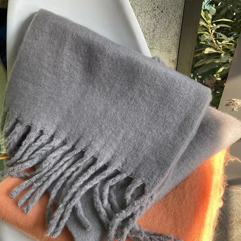 Winter Scarf Women Luxury Autumn Winter Cashmere Scarf Thickened Warm Shawl Classic Tassels Fluffy Scarf Solid Color Soft Shawl A14