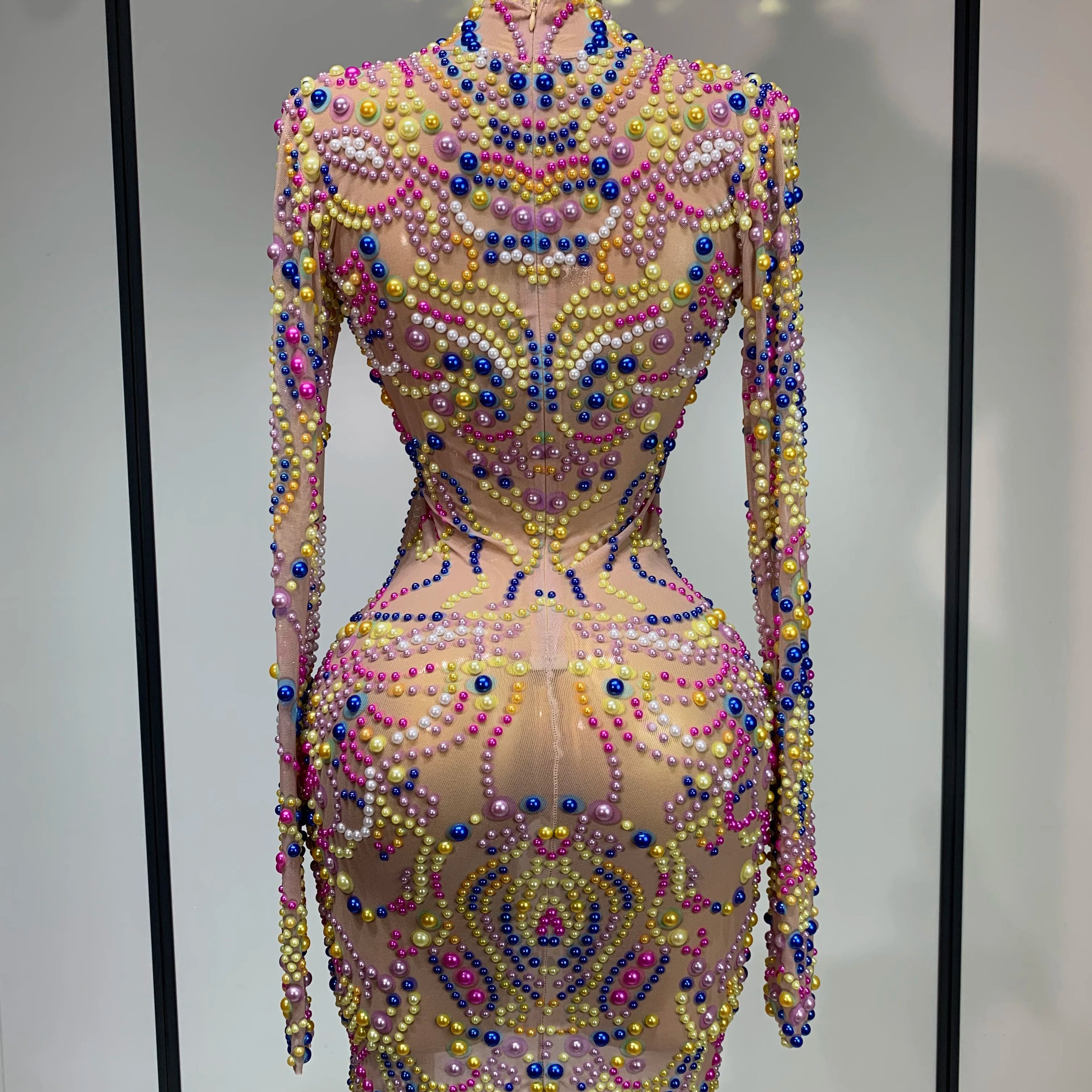 Women Sexy Transparent Mesh Stage Performance Costume Dancer Singer Nightclub Elagant Evening Party Luxury Birthday Dress