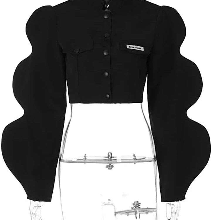 Y2k Tops Women Jacket Fashion Black Top Long Puff Sleeves Sweatshirt Spring Autumn Female Designer Streetwear Party Club Coat