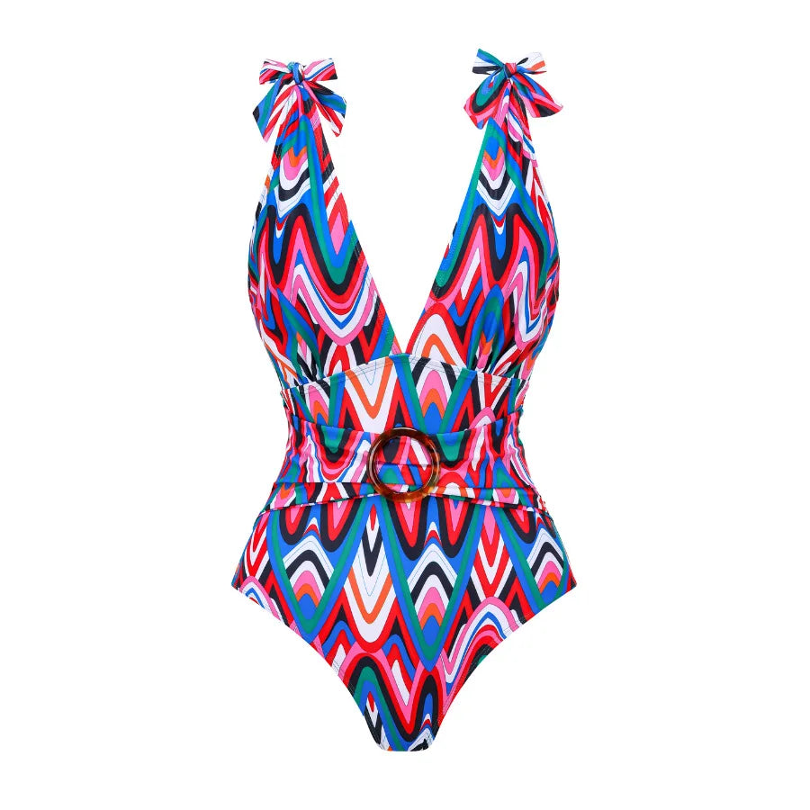 One Piece Swimsuit Bow Tie Shoulder Strap Swimwear Women Tassel Skirt Beachwear Luxury Bathing Suit New Beach Wear Vacation swimsuit-rd