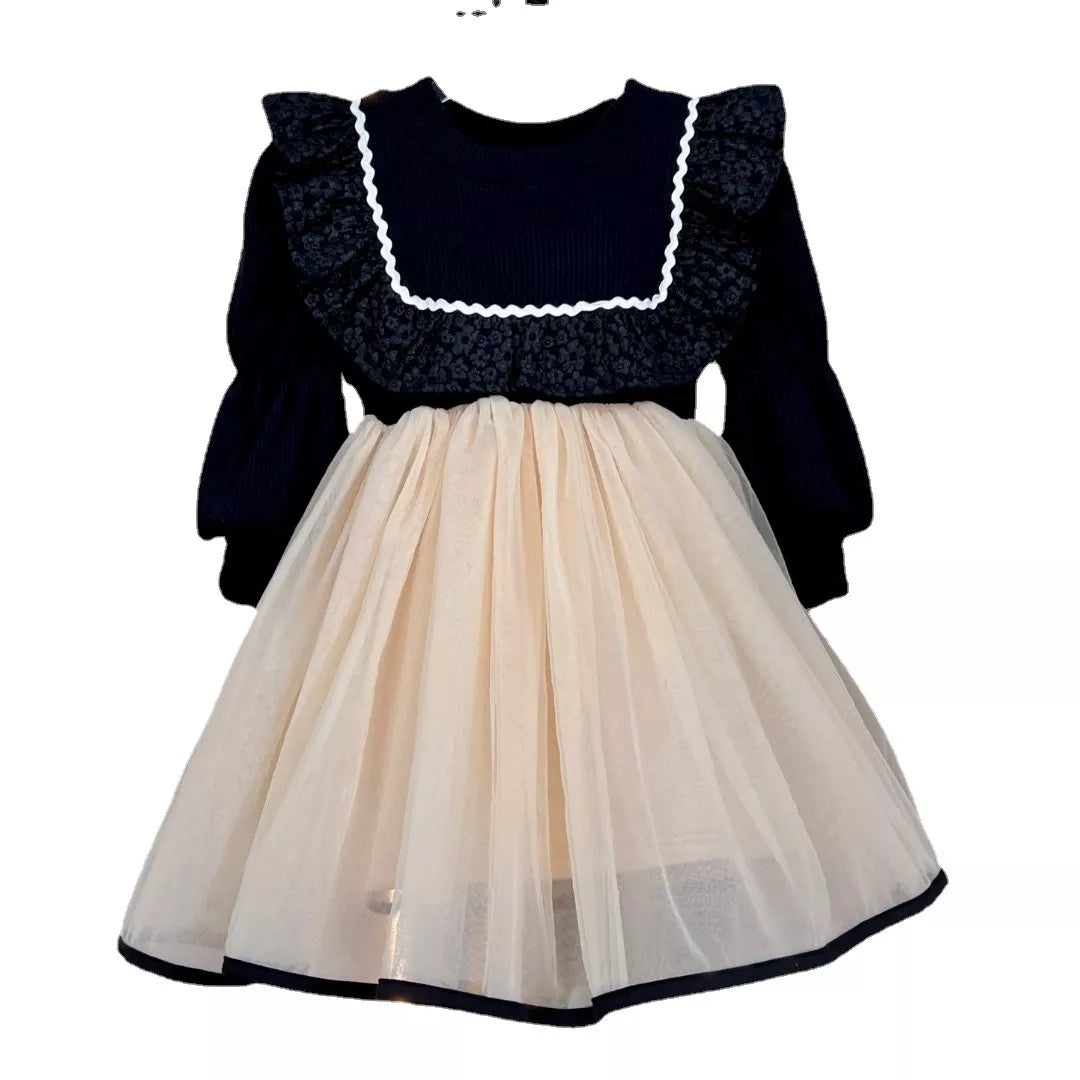 Girls Dress Spring Autumn Long Sleeve Knitted Dresses For Girls Princess Dress Kids Costumes New Baby Girls Clothes 2-8 Years black