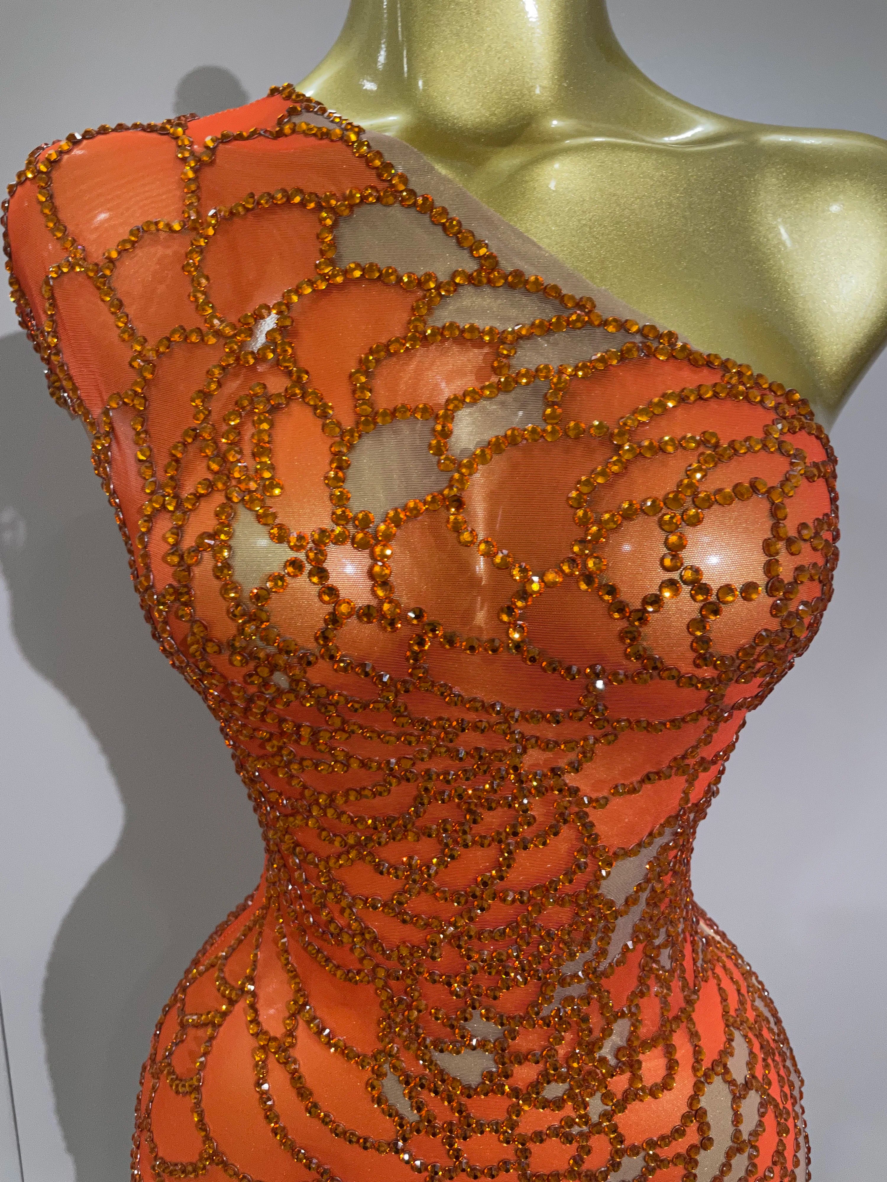 STOCK Women Shining Rhinestones Sexy One Shoulder Cultivation Dress Birthday Celebrate Party Evening Gown Singer Stage Costume