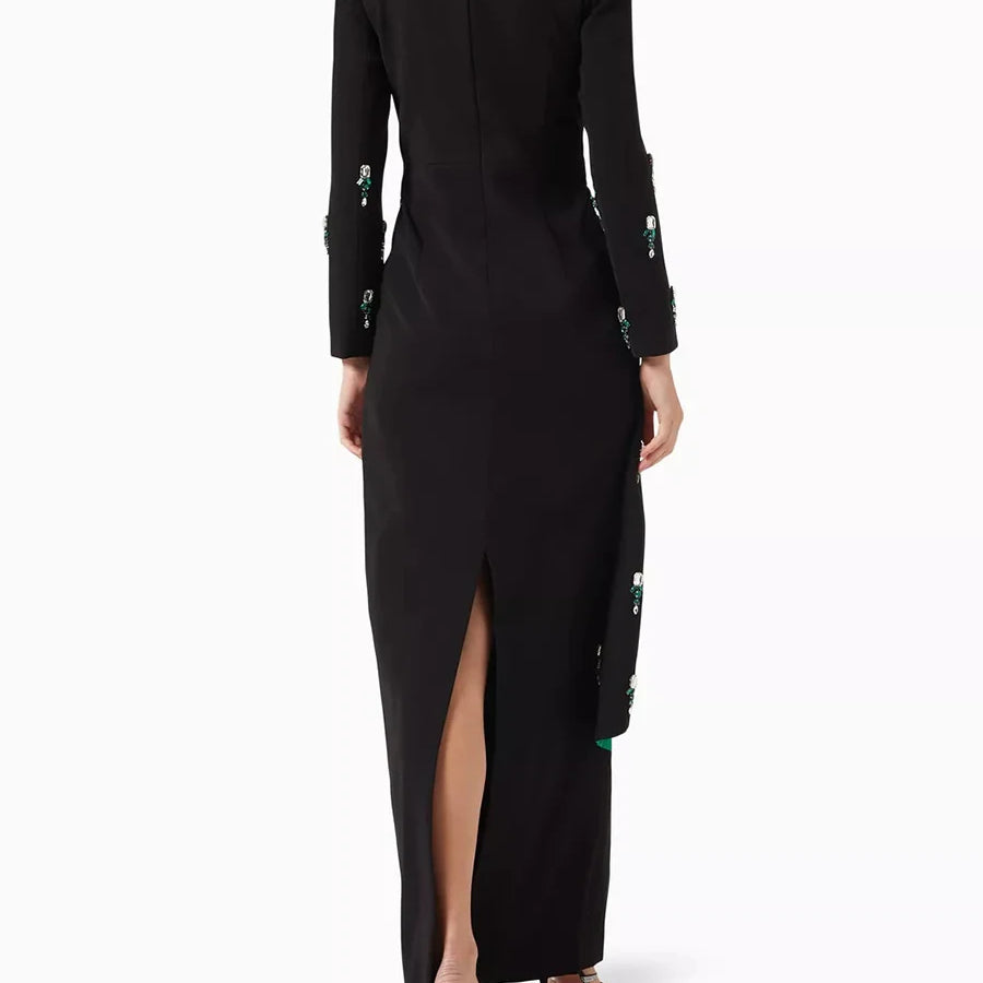 TWOTWINSTYLE Colorblock Spliced Bead Luxurious Two Piece Sets for Women Square Neck Long Sleeves Top High Waist Skirt Set Female