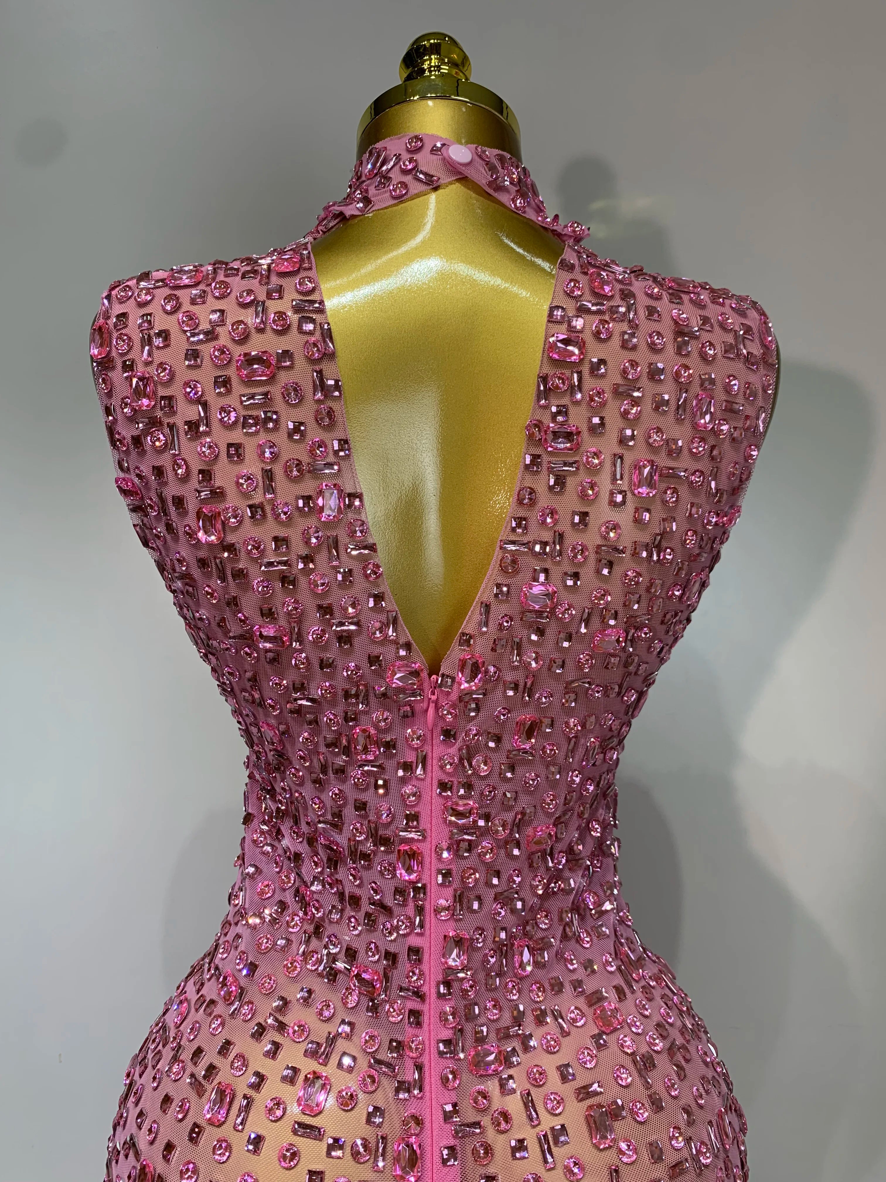 Sparkly Rhinestone Sleeveless Maxi Long Dress Sexy Mesh See Through Luxury Birthday Dress Evening Party Singer Stage Outfit