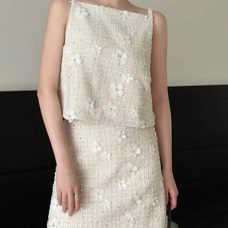 TWOTWINSTYLE Patchwork Floral Two Piece Sets For Women Round Neck Sleeveless Vest High Waist Mini Skirt Casual Set Female 2023