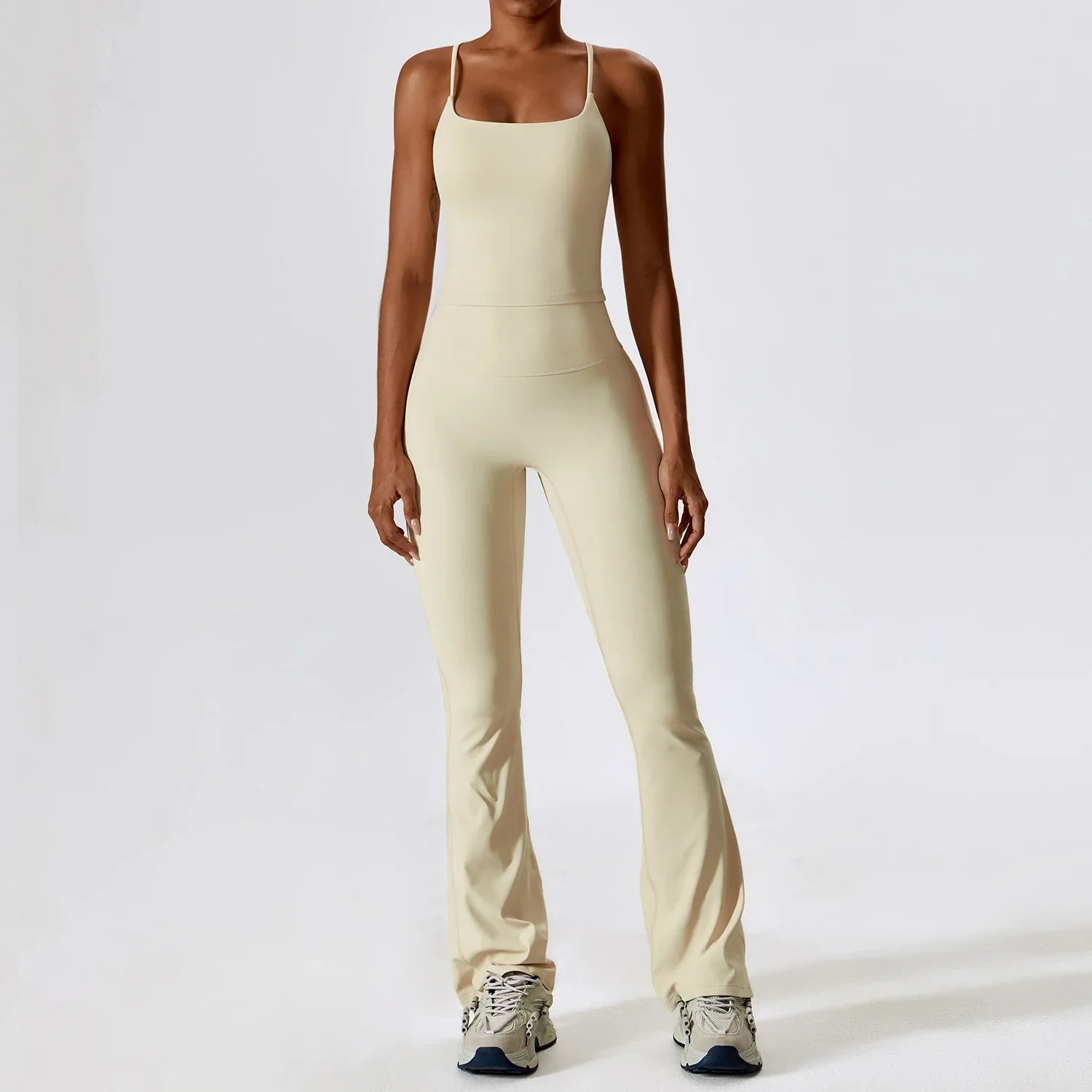 Yoga Set 2PCS Seamless Women Sportswear Workout Clothes Athletic Wear Gym Legging Fitness Bra Crop Top Long Sleeve Sports Suits Oat Apricot Set-1 CHINA