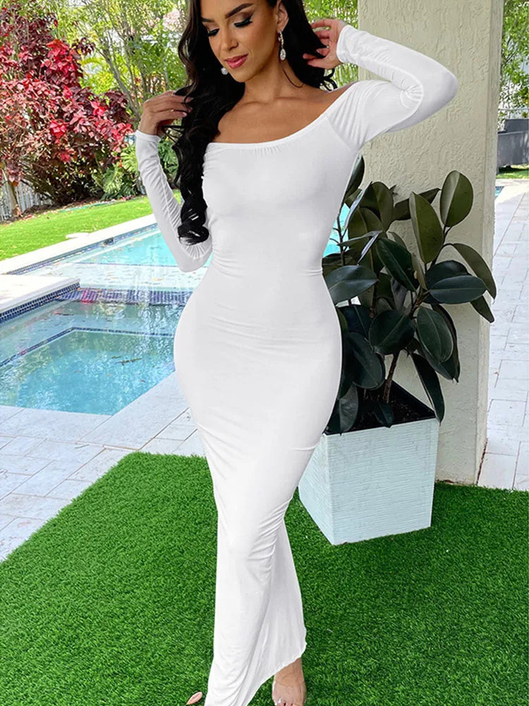 Sexy Off the Shoulder Slash Neck Party Dress Women Clothing Night Club Backless Ruched Bodycon Dresses Long Sleeves Vestidos